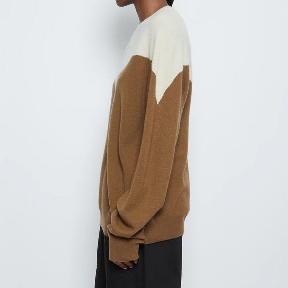 Frenckenberger Boyfriend Crewneck Sweater Small Cream Warm Brown 100% Cashmere - Picture 3 of 16